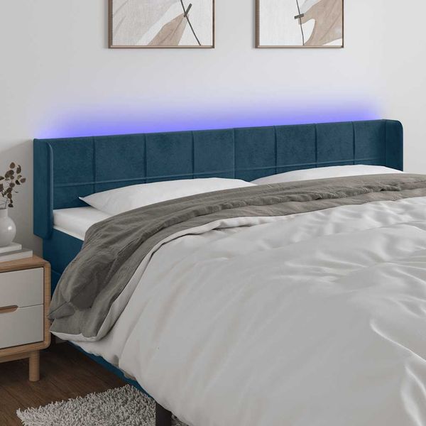 vidaXL Čelo postele s LED tmavomodré 203x16x78/88 cm zamat