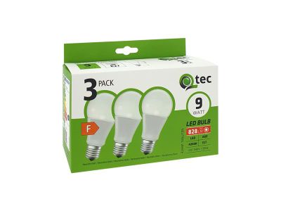 Žiarovka LED E27 9W A60 biela prírodná QTEC P1516 3ks