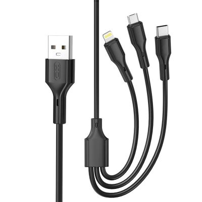 XO kábel NB230 3v1 USB - Lightning + USB-C + microUSB 1,0m 2,4A čierny