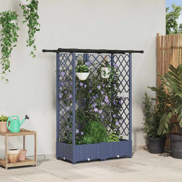 vidaXL Vyvýšený záhon s mriežkou a strechou Sivá 124 x 40 x 121 cm PP