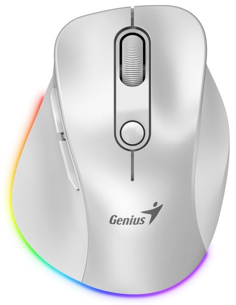 GENIUS Ergo 9000S Pro Pearl White/ duální Bluetooth + 2,4GHz/ 2400 dpi/ bezdrátová/ 6tlačítková/ dobíjecí/ RGB/ bílá Myš, bezdrátová, optická, 2400DPI, 6 tlacítek, Bluetooth, 2,4GHz, USB-C nabíjení, tichá, 7barevné podsvícení, bílá