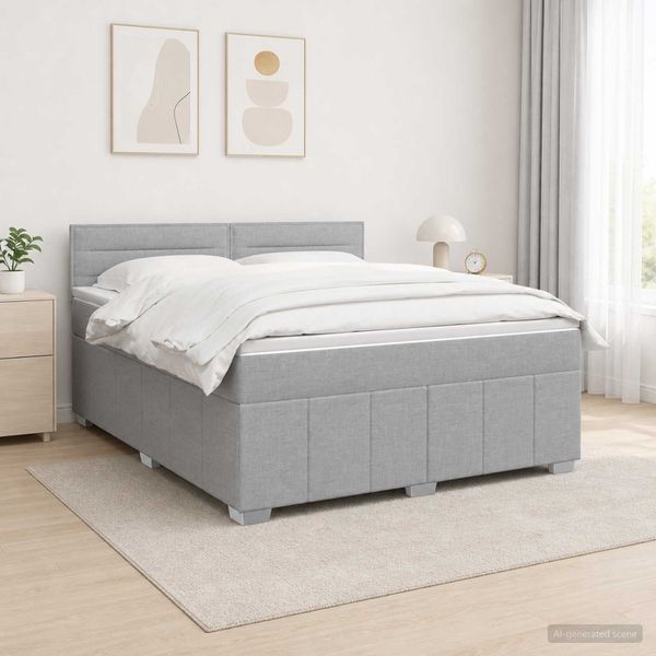 vidaXL LED boxspring posteľ s matracom Svetlosivá 140 x 200 cm Látka