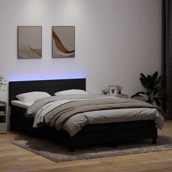 vidaXL Box Spring Posteľ s matracom a LED Čierna 140x220 cm Zamat
