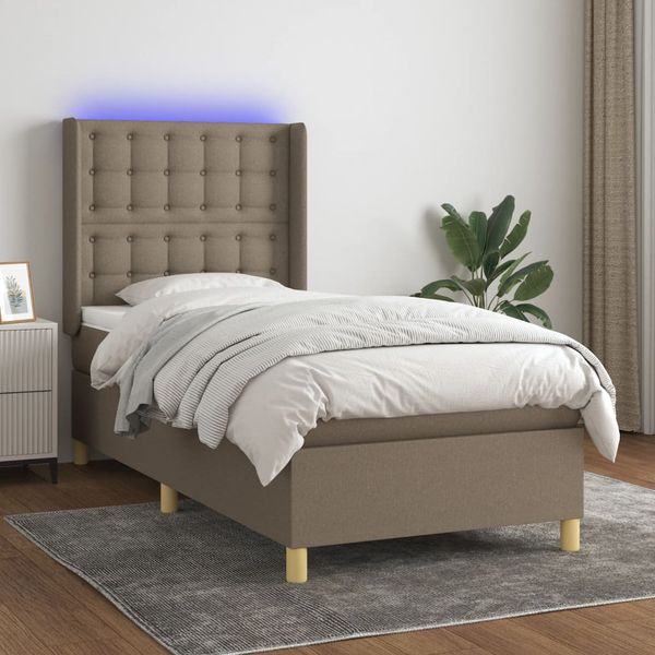 vidaXL Posteľ boxsping s matracom a LED sivohnedá 90x200 cm látka