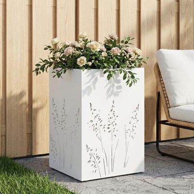 vidaXL Záhradný kvetináč Biela 50 x 50 x 75 cm Studený valcovaný oceľ