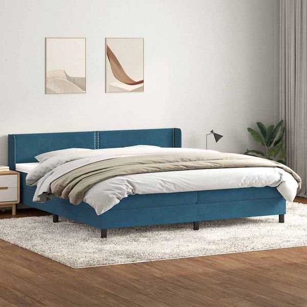 vidaXL Box Spring Posteľ s matracom Tmavomodrá 200x220 cm Zamat