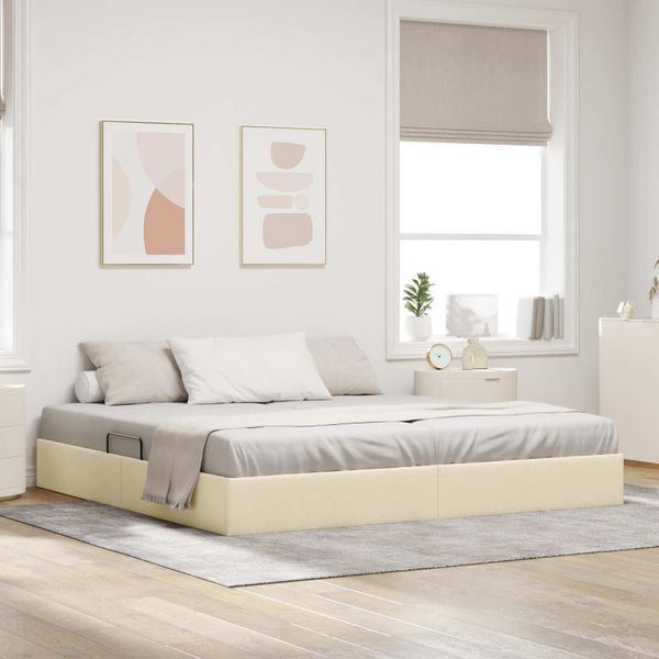 vidaXL Otomanový posteľný rám s úložiskom Krémová 200 x 200 cm látka