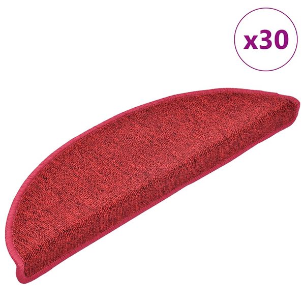 vidaXL Schodové rohože 30 ks 56x17x3 cm červené polkruhové