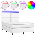 vidaXL Boxspring posteľ s matracom a LED biela 140x190 cm umelá koža