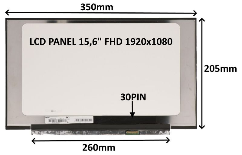 LCD PANEL 15,6'' FHD 1920x1080 30PIN MATNÝ IPS / BEZ ÚCHYTOV