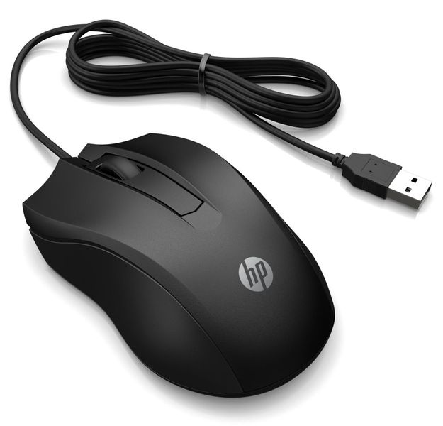 HP myš 100 USB čierna Myš, drôtová, optická, 1600dpi, 3 tlačidlá, USB, čierna