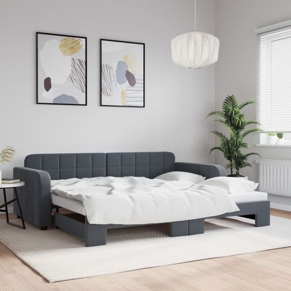 vidaXL Denná posteľ s rozkladacou posteľou tmavosivá 90x200 cm zamat
