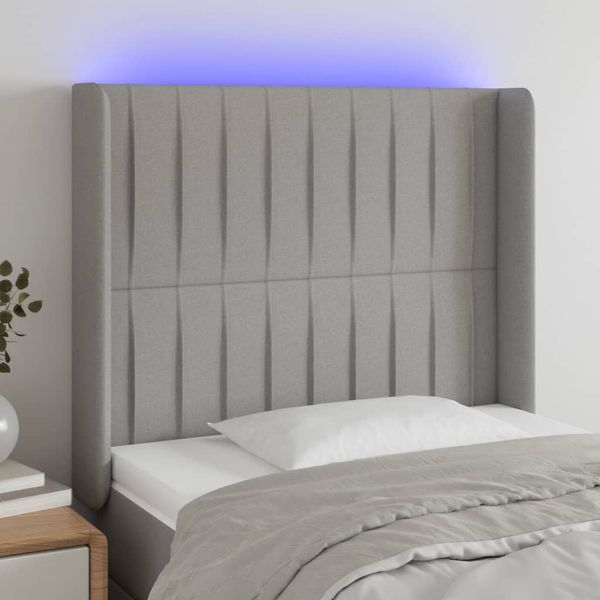vidaXL Čelo postele s LED bledosivé 103x16x118/128 cm látka