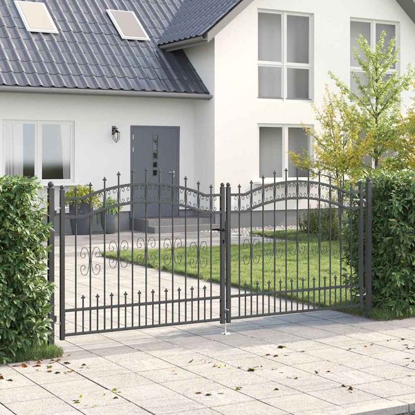 vidaXL Brána z Plotu s Špicatým Vrcholom KAMPEN 305 x 125 cm Oceľ Sivá
