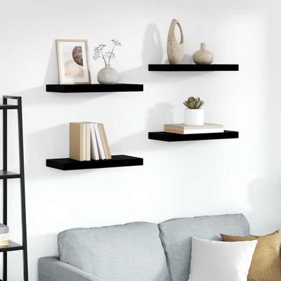 vidaXL Plávajúce nástenné police 4 ks, lesklé čierne 50x23,5x3,8 cm, MDF