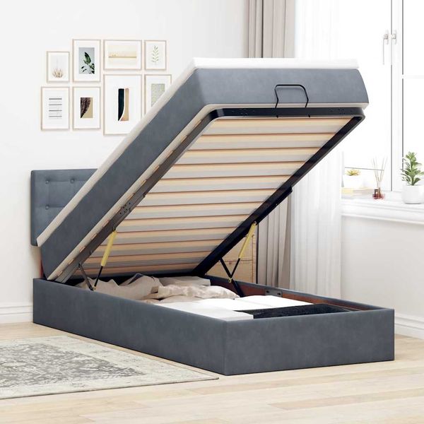 vidaXL Osmanský rám postele s matracom tmavosivá 90x200 cm zamat