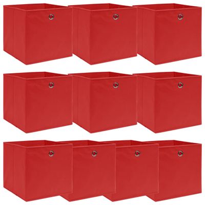 vidaXL Úložné boxy 10 ks, červené 32x32x32 cm, látka
