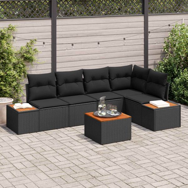 vidaXL Súprava záhradných pohoviek s vankúšom 6 pcs Čierna Poly ratan
