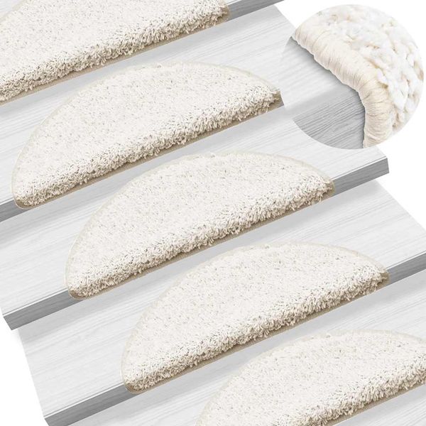 vidaXL Schodové rohože 15 ks 56x17x3 cm biele polkruhové
