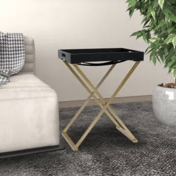 vidaXL Skladací stôl zlatý a čierny 48x34x61 cm MDF