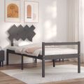 vidaXL Posteľ pre seniorov s čelom, sivá, 90x200 cm, drevený masív