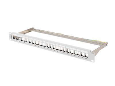 Patch panel prázdný 24 portov 1U 19'' ftp pro moduly keystone šedý lanberg