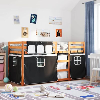 vidaXL Poschodová posteľ bez matraca hnedá a čierna 90x190 cm masívna borovica