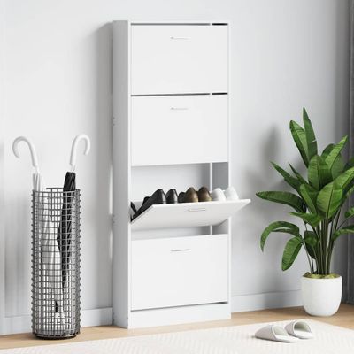vidaXL Botník lesklý biely 59x17x150 cm spracované drevo