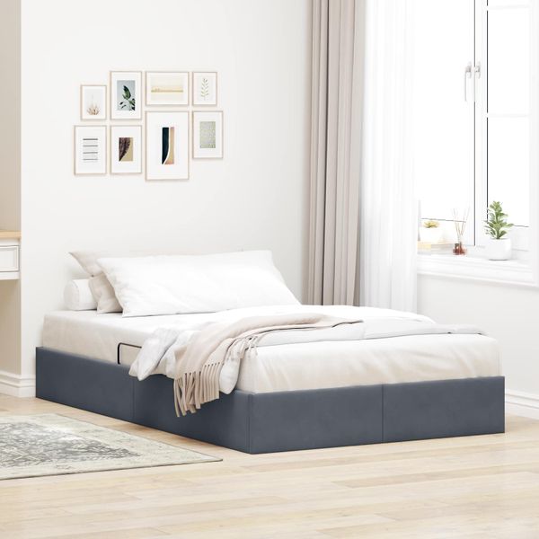 vidaXL Otomanový posteľný rám s úložiskom Tmavosivá 120 x 190 cm Zamat