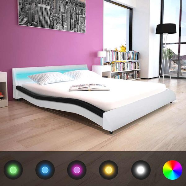 vidaXL Posteľ s matracom, LED, čierna a biela, umelá koža 160x200 cm