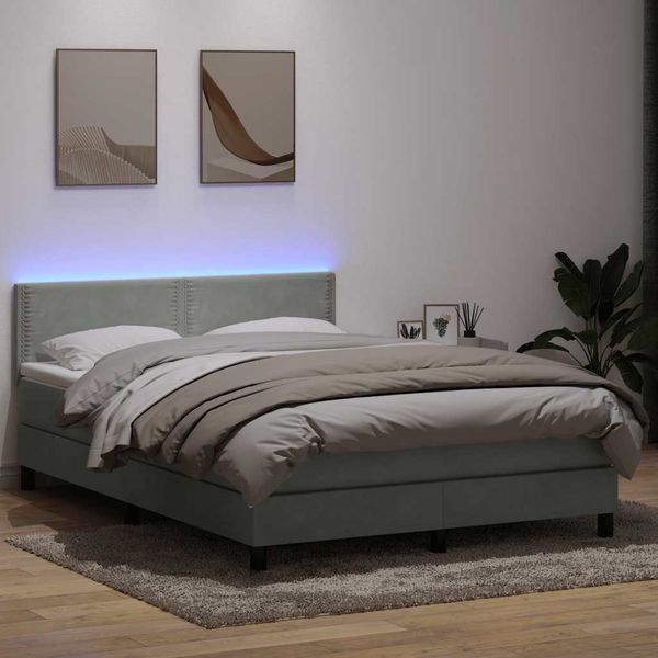 vidaXL Posteľný rám boxsping s matracom a LED bledosivý 140x210 cm zamat
