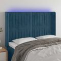 vidaXL Čelo postele s LED tmavomodré 147x16x118/128 cm zamat