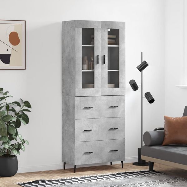 vidaXL Vysoká skrinka betónová sivá 69,5x34x180 cm spracované drevo