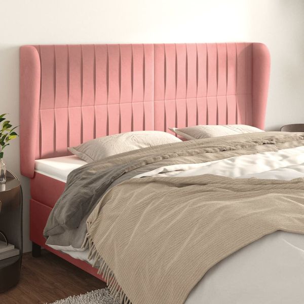 vidaXL Čelo postele so záhybmi ružový 203x23x118/128 cm zamat