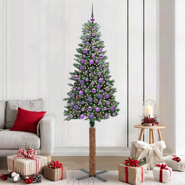 vidaXL Úzky vianočný stromček s 300 LED-i so stojanom Zelená 210 cm