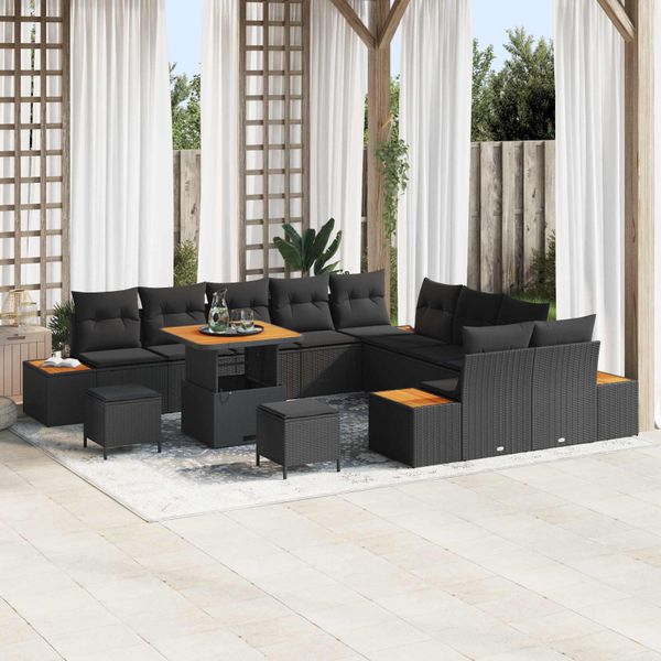 vidaXL Súprava záhradných pohoviek s vankúšom 13 pcs Čierna Poly ratan