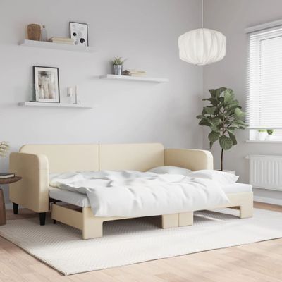 vidaXL Denná posteľ s rozkladacou posteľou krémová 80x200 cm látka