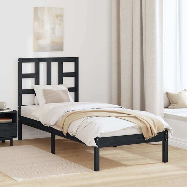 vidaXL Posteľný rám čierny drevený masív 75x190cm malé jednolôžko