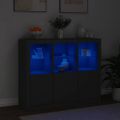 vidaXL Komody s LED svetlami 3 ks čierne kompozitné drevo