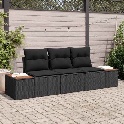 vidaXL Súprava záhradných pohoviek s úložiskom 3 pcs Čierna Poly ratan