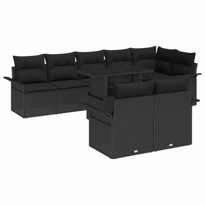 vidaXL Súprava záhradných pohoviek s vankúšom 9 pcs Čierna Poly ratan