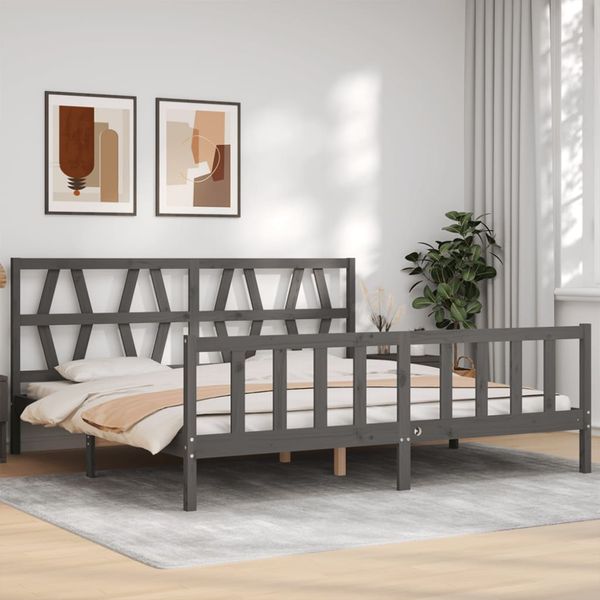 vidaXL Posteľný rám s čelom sivý 200x200 cm masívne drevo