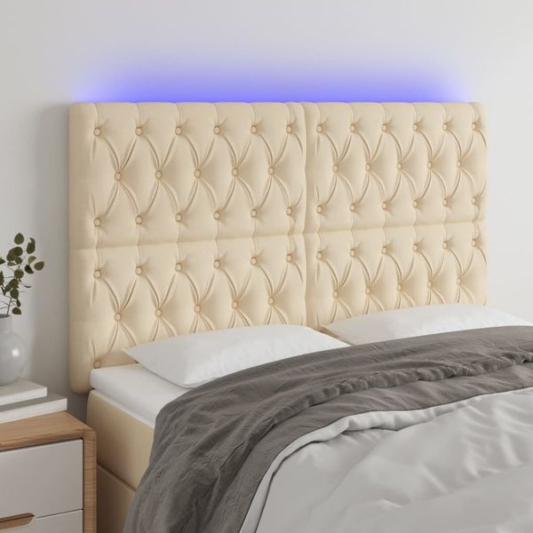 vidaXL Čelo postele s LED krémové 160x7x118/128 cm látka