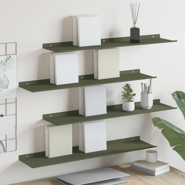 vidaXL Závesná polica 4 pcs Olivová zelená 80 x 18 x 2,5 cm Oceľ