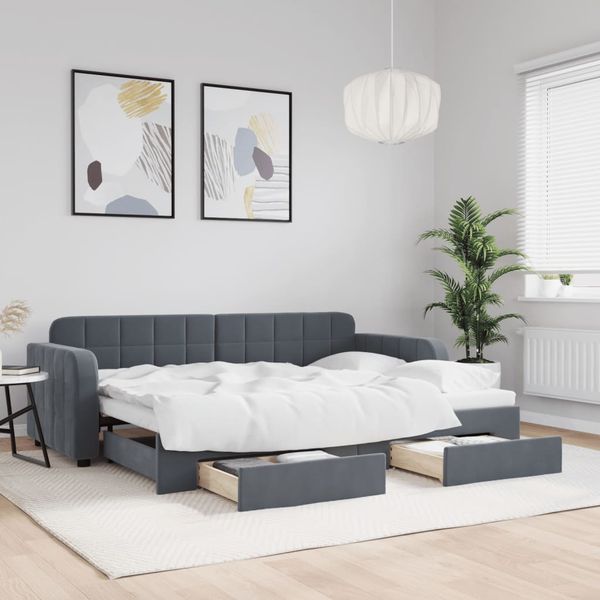 vidaXL Rozkladacia denná posteľ so zásuvkami tmavosivá 80x200 cm látka