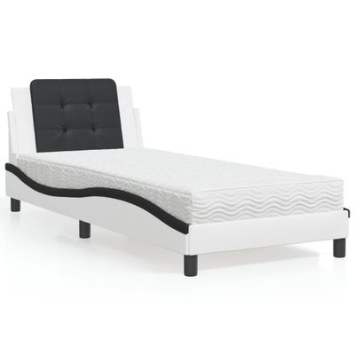 vidaXL Rám postele bez matraca Zadar biela a čierna 100x200 cm umelá koža