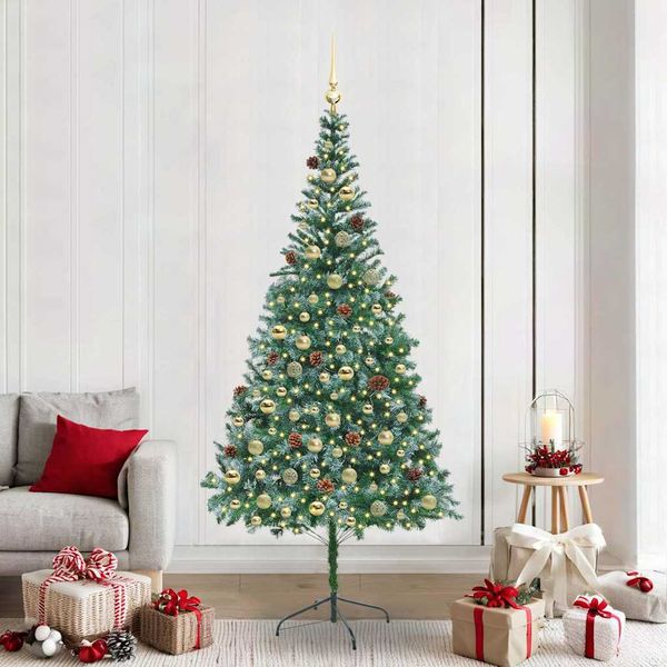 vidaXL Umelý vianočný stromček s 300 LED-i Zelená 210 cm PVC a oceľ