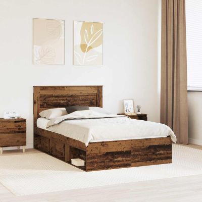 vidaXL Rám postele Staré drevo 135 x 190 cm Masívne borovicové drevo