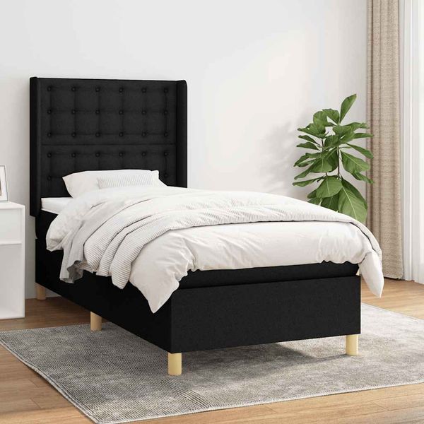 vidaXL Posteľný rám boxspring s matracom čierny 90x190 cm látka