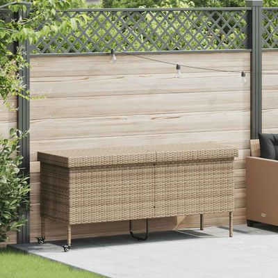 vidaXL záhradný úložný box s kolieskami Béžová 160x55x75 cm Poly ratan